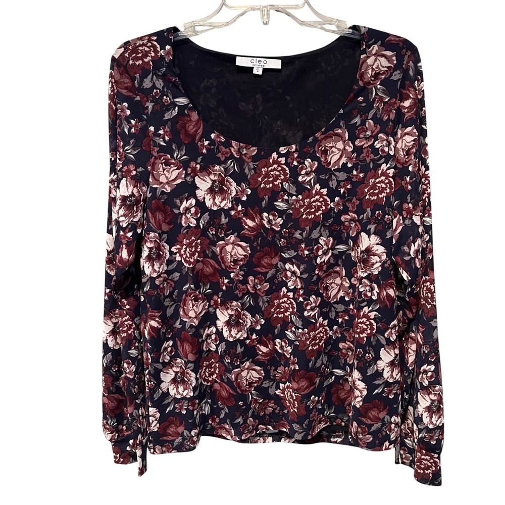 Floral Mesh Long Sleeve Scoop Neck Top